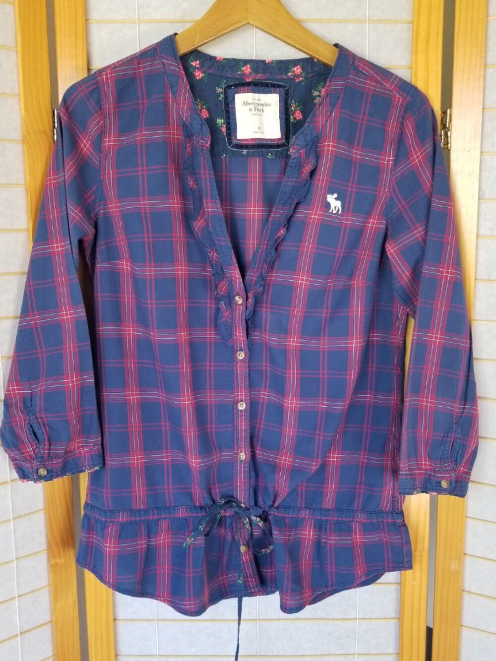 Abercrombie Plaid Blouse Top Size Medium Western Country Farmhouse